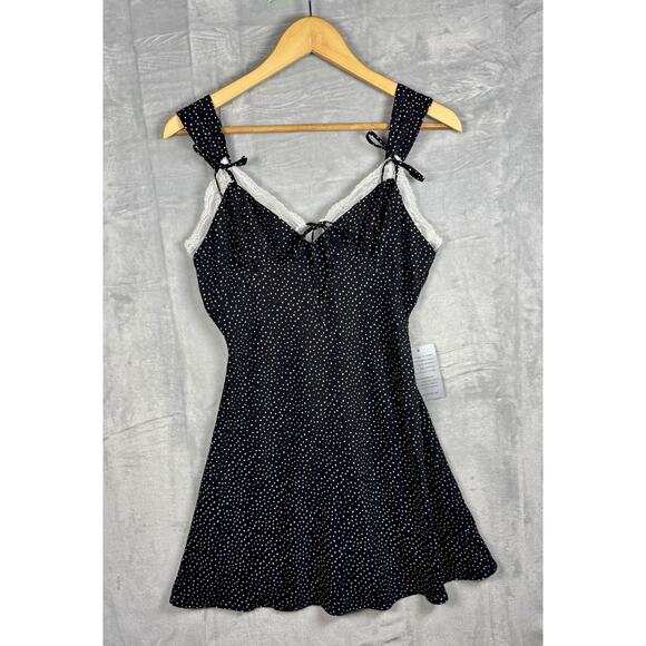 Lush Black & White Polka Dot Mini Dress Lace Detail Size Small - Picture 1 of 7
